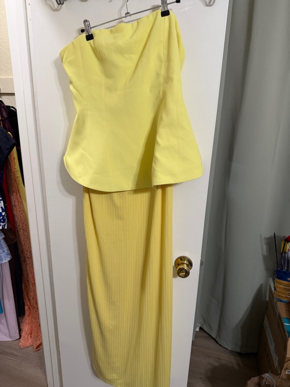 Emelia the Label Strapless Yellow Maxi Dress with Structured Bodice